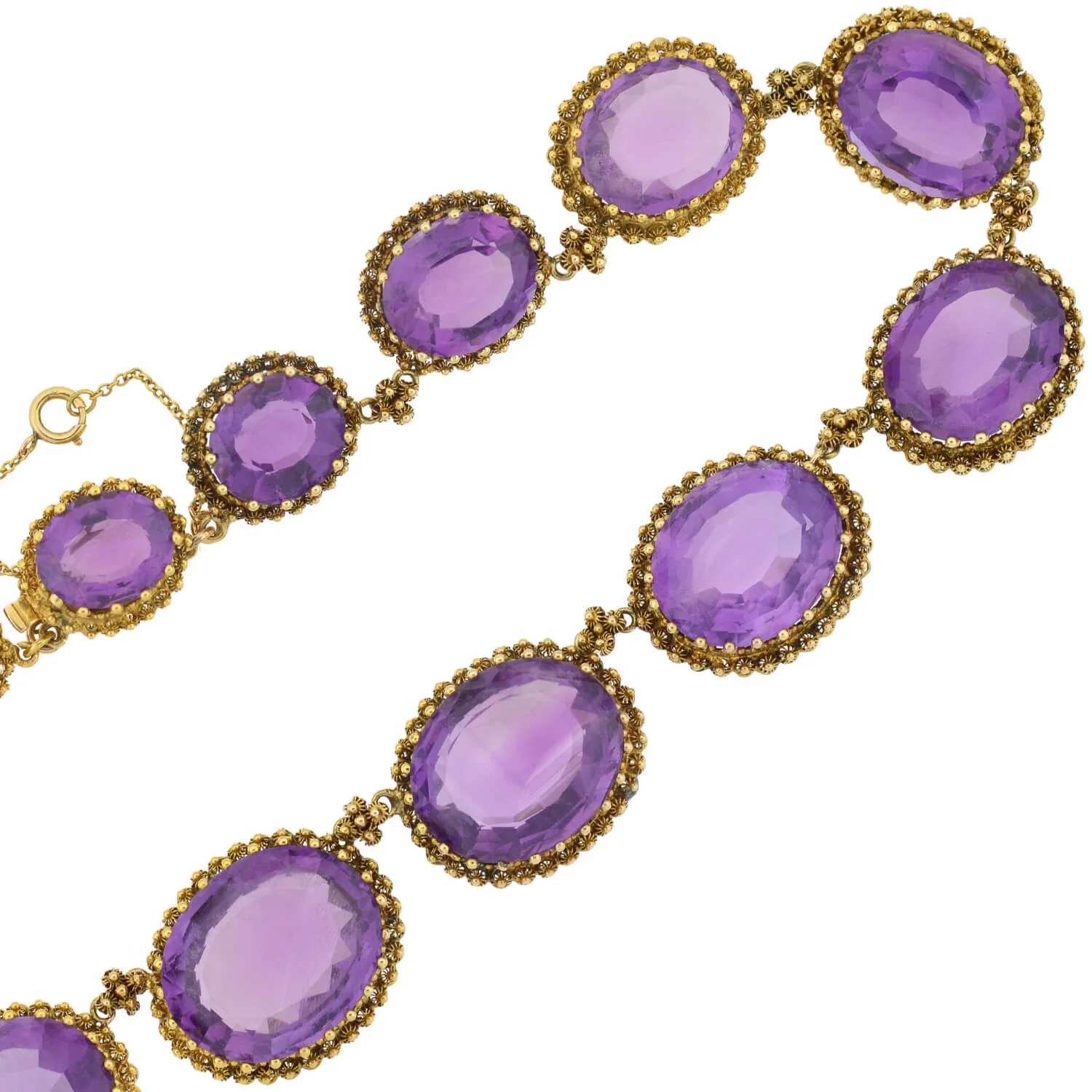 Victorian Large 15kt Faceted Amethyst + Cannetille Wirework Link Necklace 14.5" - Image 2