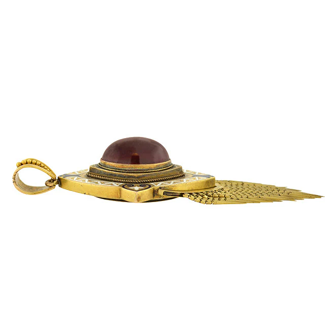 Victorian Large 15kt Garnet & Enamel Foxtail Fringe Pendant - Image 4