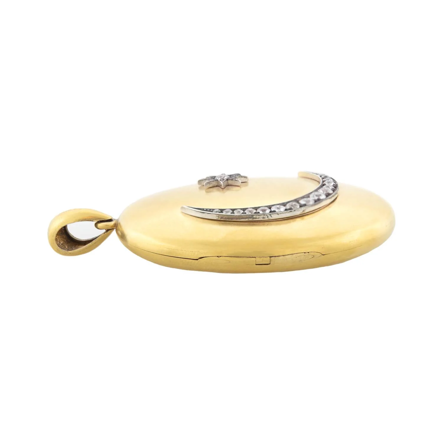 Victorian Large 15kt/Sterling + Diamond Crescent Star Locket 22.4dwt - Image 3