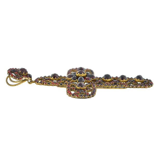 Victorian Large Brass & Bohemian Garnet Filigree Cross Pendant - Image 4
