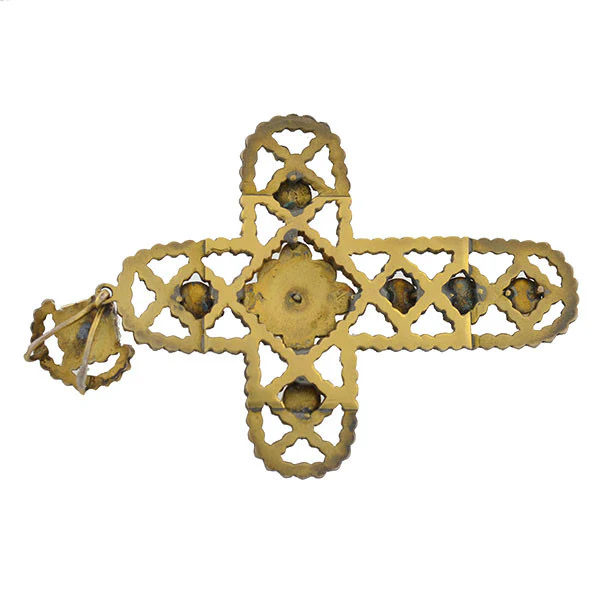 Victorian Large Brass & Bohemian Garnet Filigree Cross Pendant - Image 5