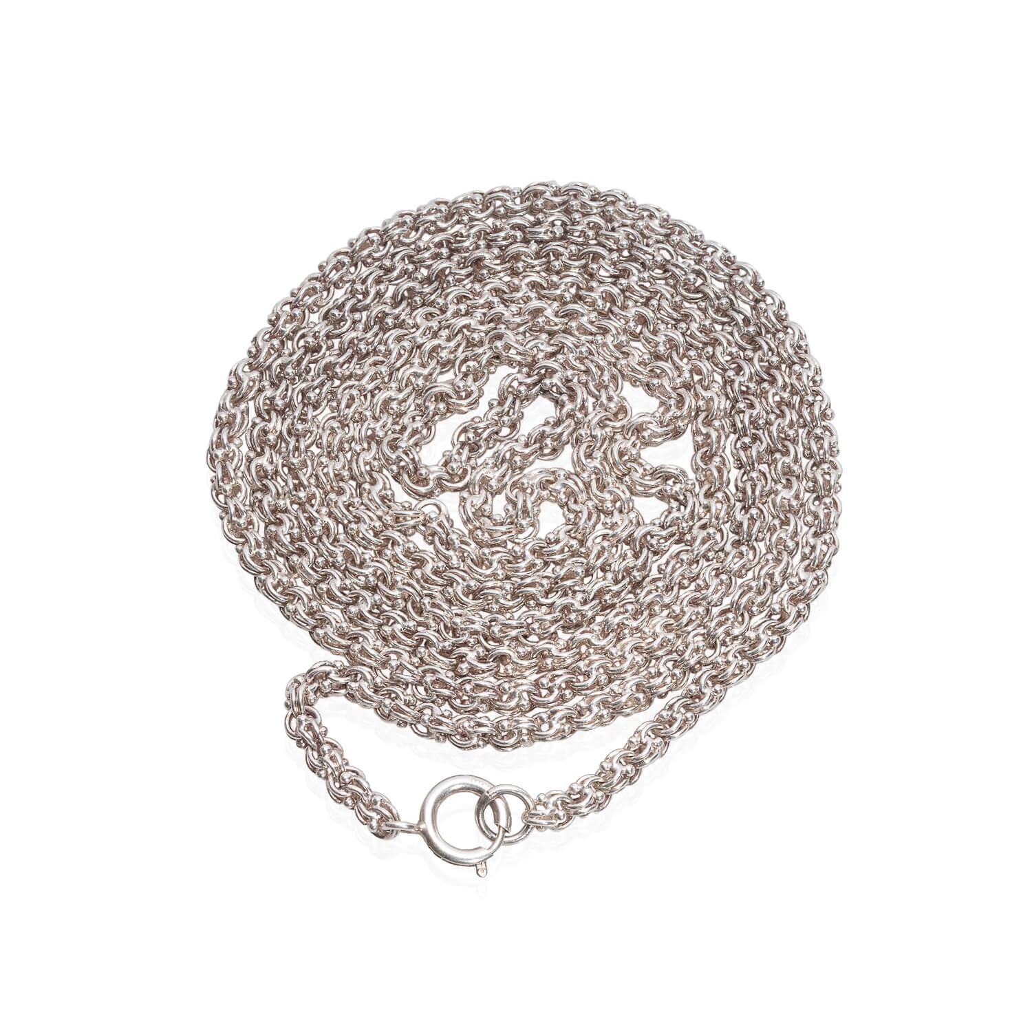Victorian Long Sterling Beaded Link Chain 60" - Image 3
