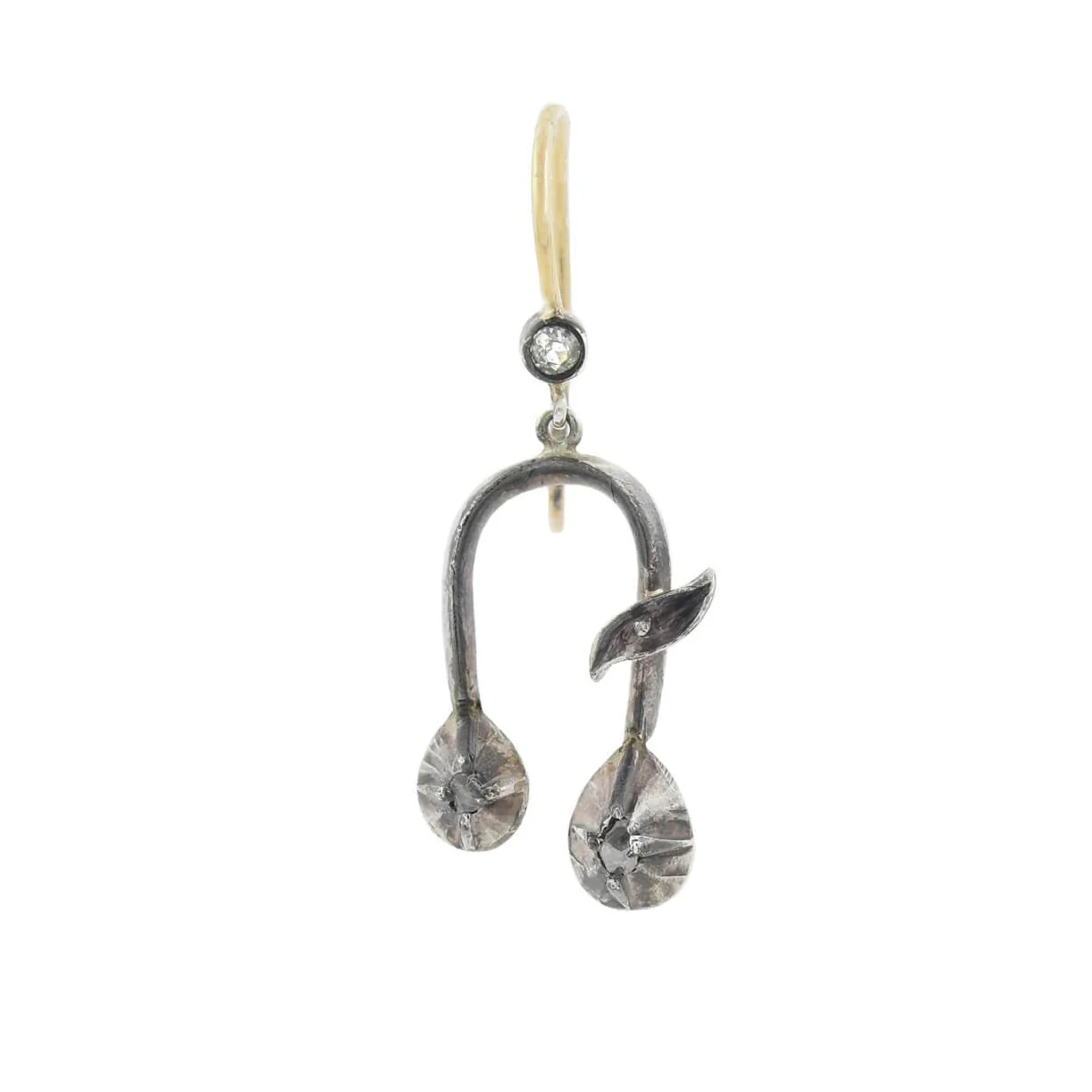 Victorian Petite Sterling/14kt Old Rose Cut Diamond Dangle Earrings - Image 3
