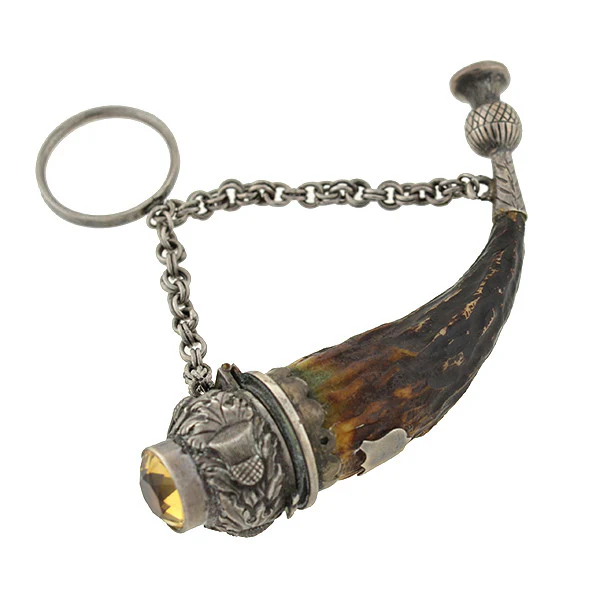 Victorian Scottish Sterling, Citrine & Horn Bottle Pendant - Image 2