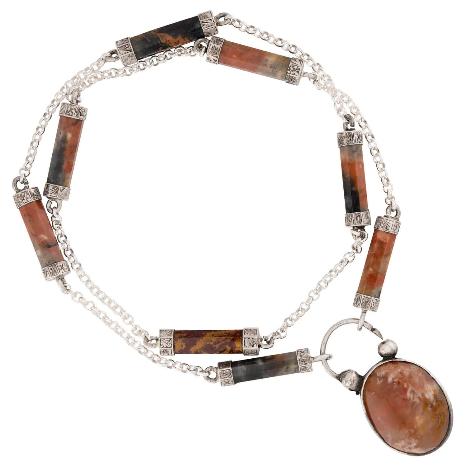 Victorian Scottish Sterling Silver Agate Pendant Necklace