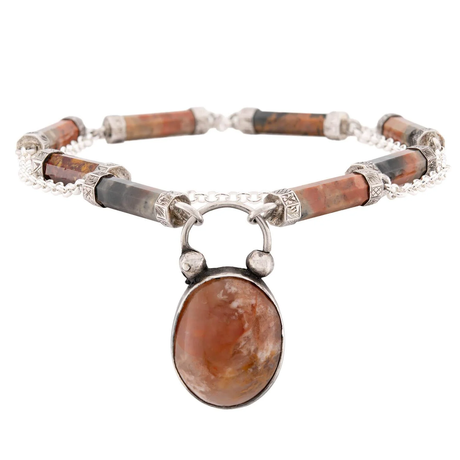 Victorian Scottish Sterling Silver Agate Pendant Necklace - Image 2