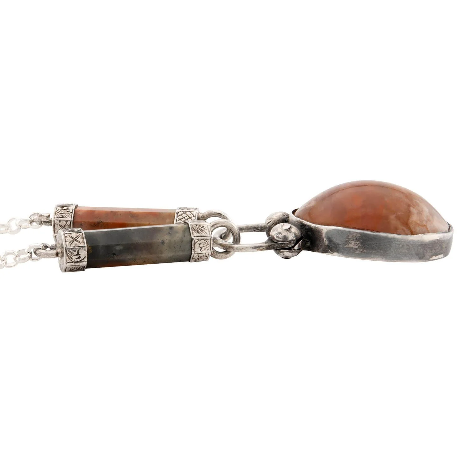 Victorian Scottish Sterling Silver Agate Pendant Necklace - Image 3