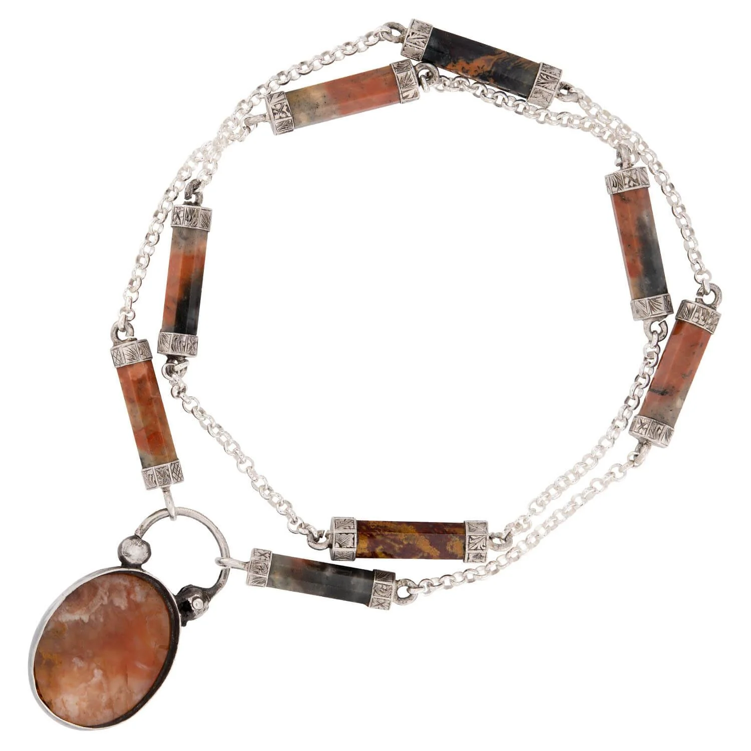 Victorian Scottish Sterling Silver Agate Pendant Necklace - Image 4