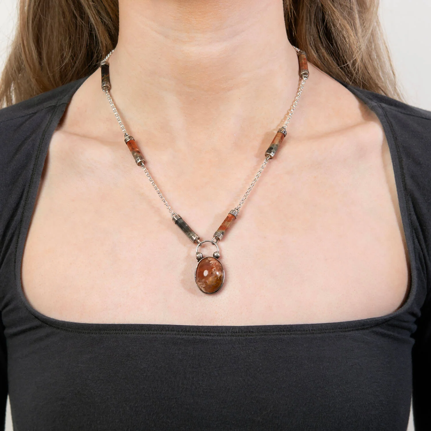 Victorian Scottish Sterling Silver Agate Pendant Necklace - Image 5