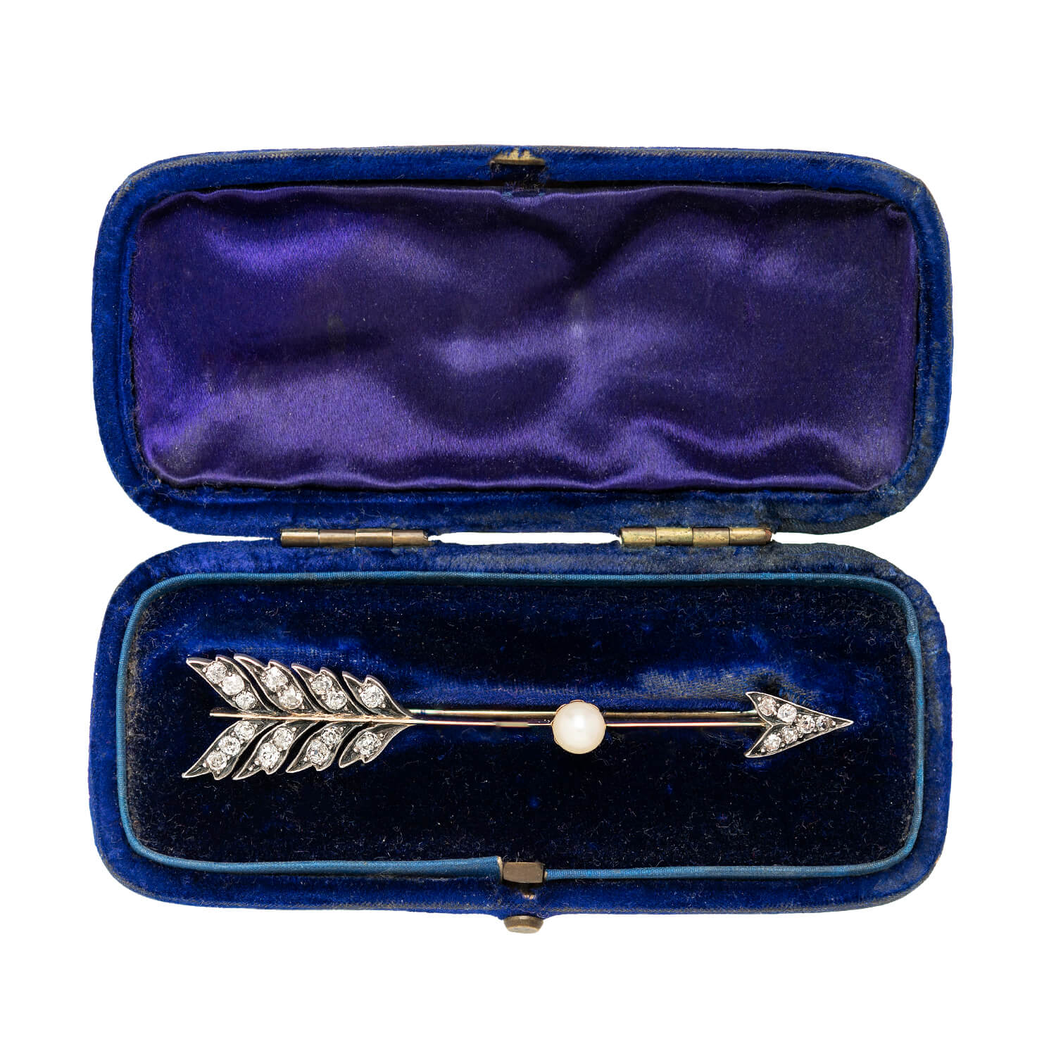 Victorian Silver-Topped 15k Pearl + Diamond Arrow Pin - Image 4