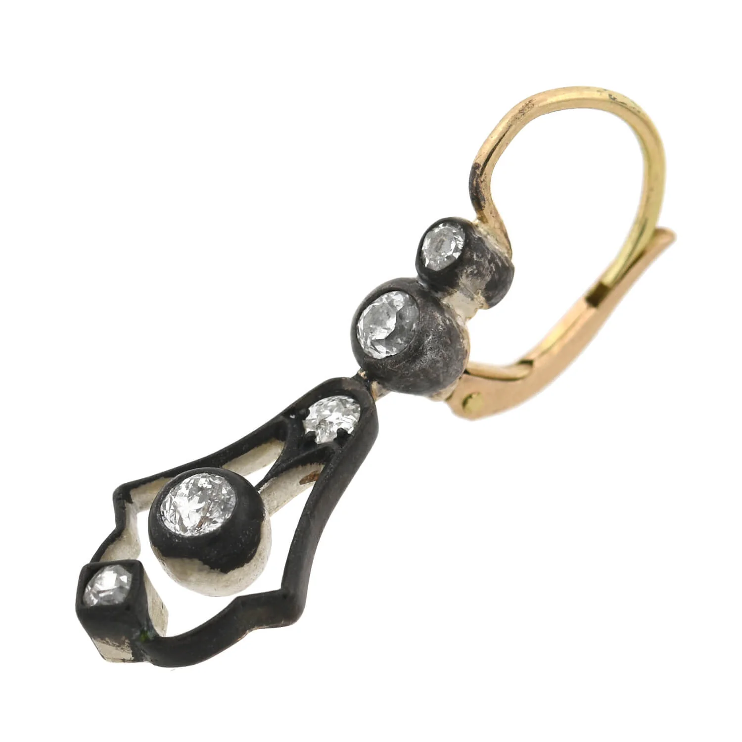 Victorian Sterling/14kt Diamond Dangle Earrings 0.80ctw - Image 4