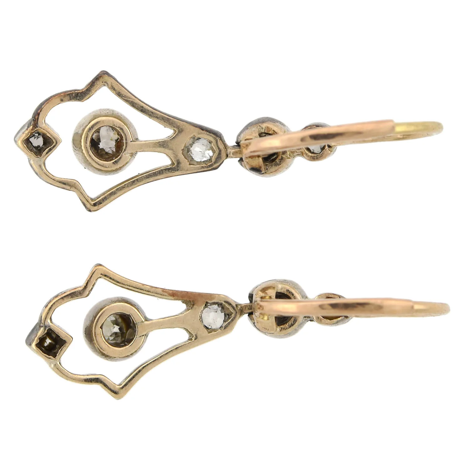 Victorian Sterling/14kt Diamond Dangle Earrings 0.80ctw - Image 7