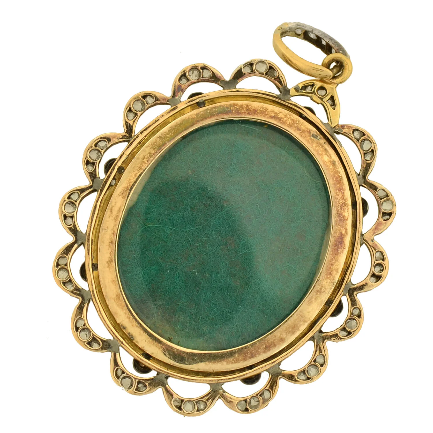 Victorian Sterling/14kt Enameled Diamond + Painted Portrait Locket Pendant - Image 5