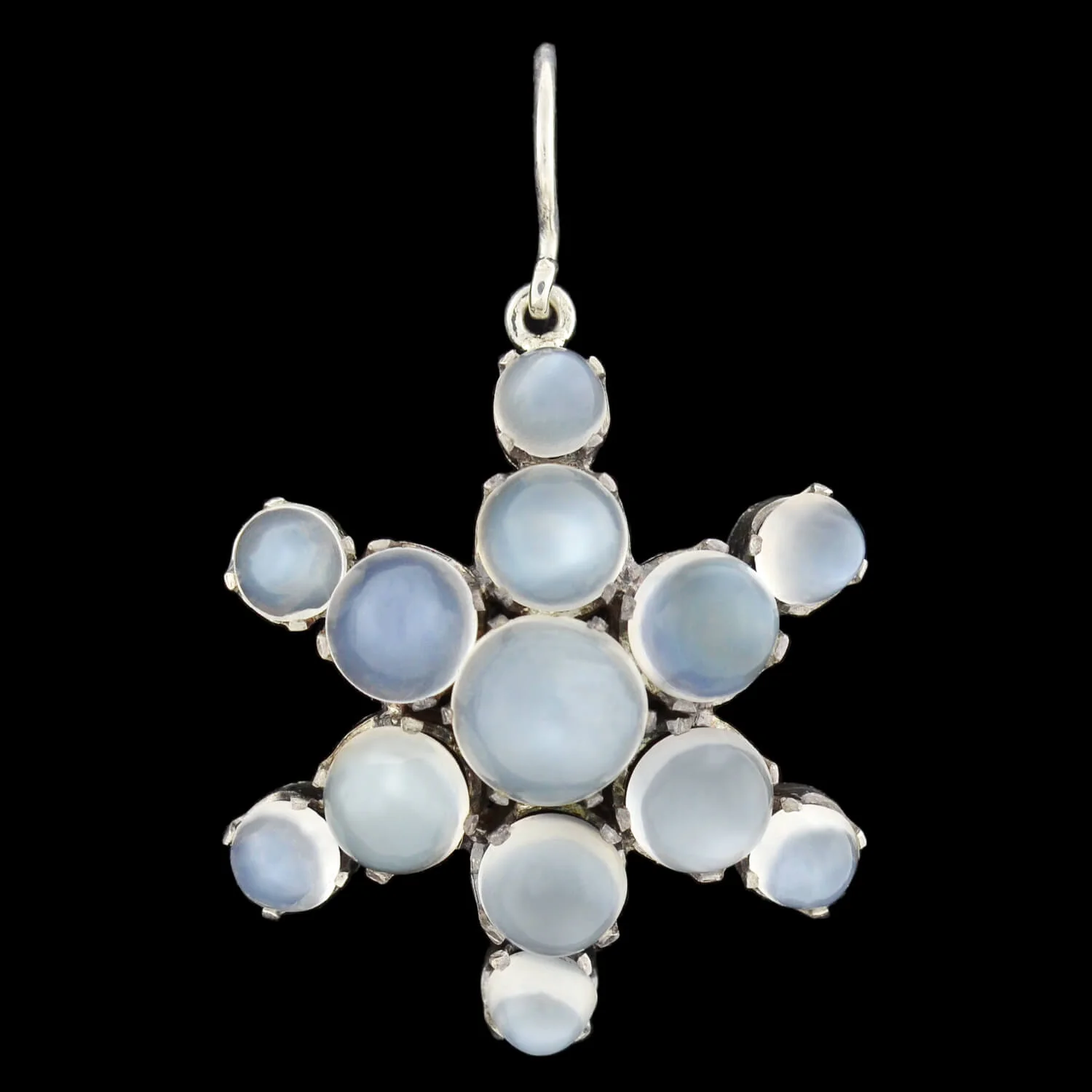 Victorian Sterling Cabochon Moonstone Cluster Earrings - Image 3