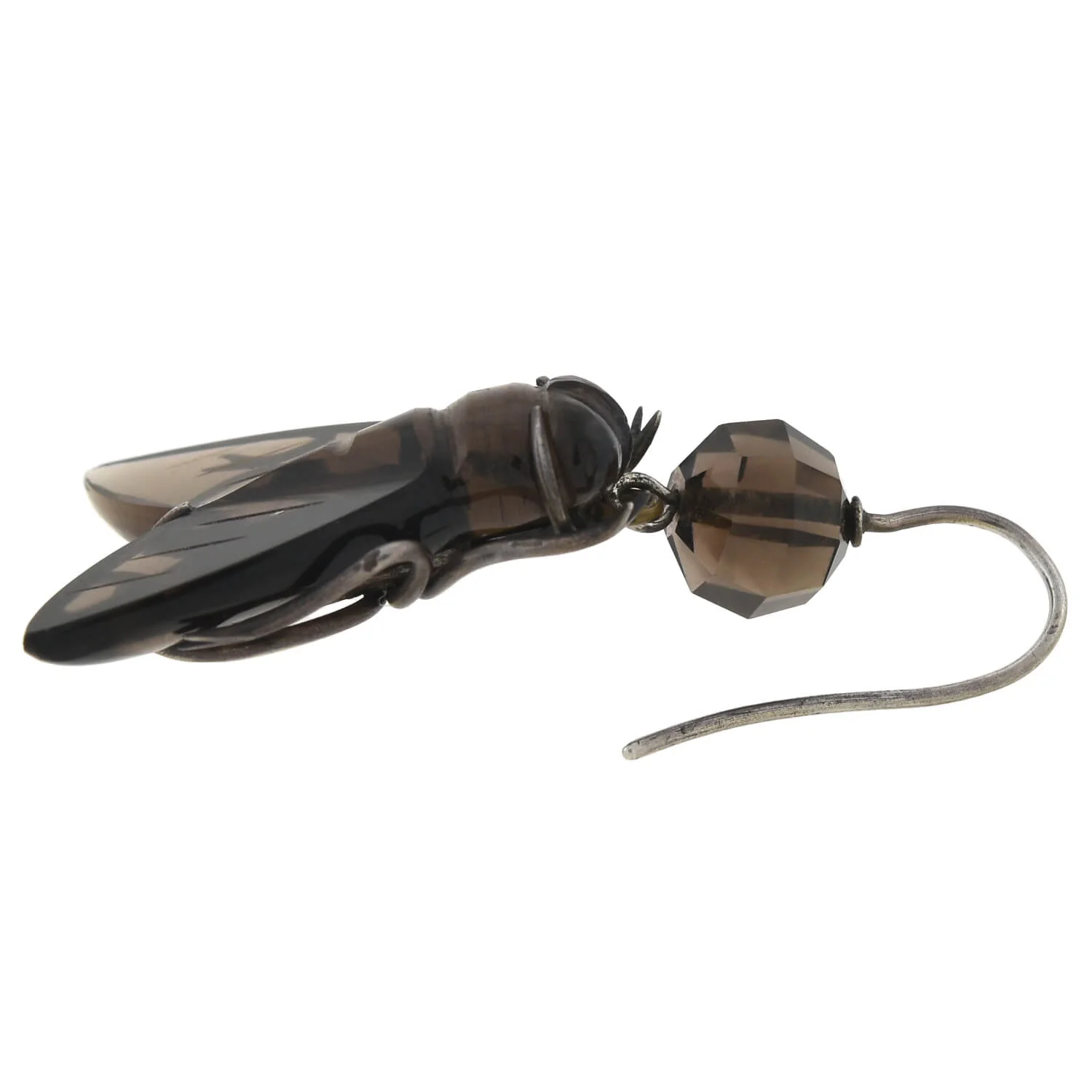 Victorian Sterling Carved Smoky Topaz Flying Insect Earrings - Image 5