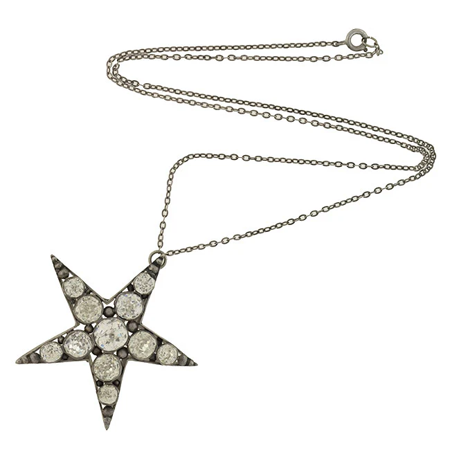 Victorian Sterling French Paste 5-Point Star Pendant Necklace - Image 2