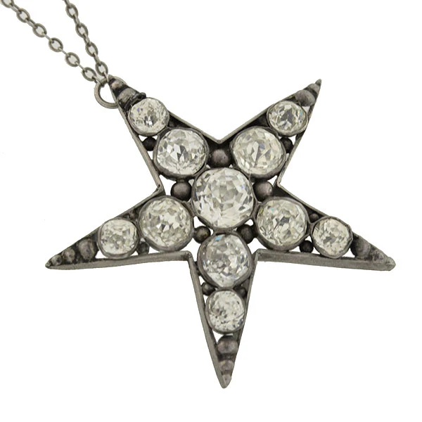 Victorian Sterling French Paste 5-Point Star Pendant Necklace - Image 3