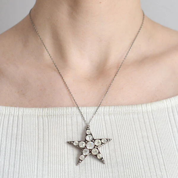 Victorian Sterling French Paste 5-Point Star Pendant Necklace - Image 6