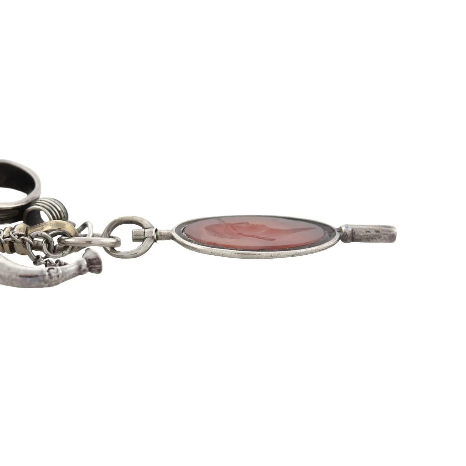 Victorian Sterling/Gold Filled Chain with Bloodstone + Carnelian Fob Pendants Necklace - Image 4