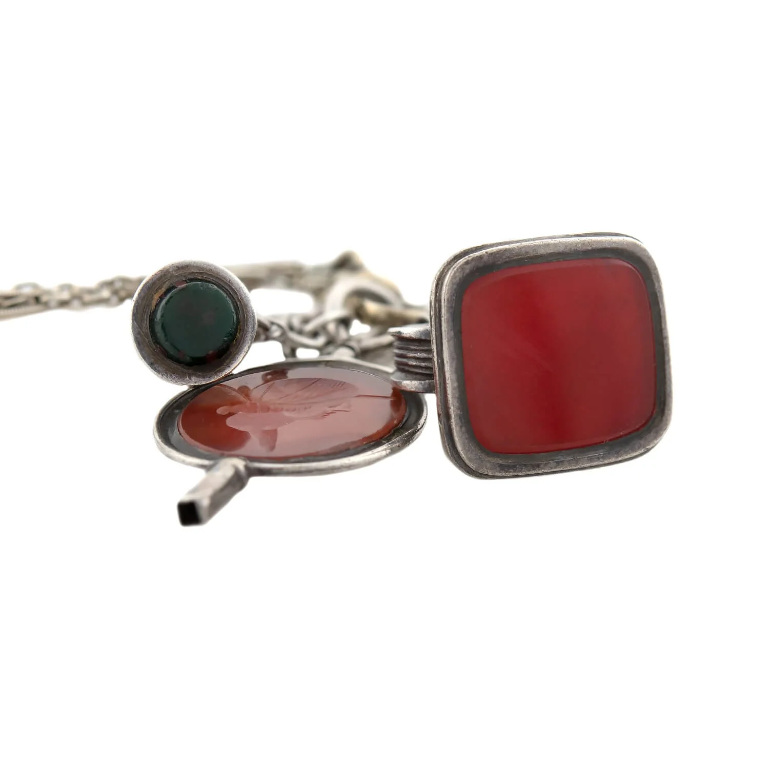 Victorian Sterling/Gold Filled Chain with Bloodstone + Carnelian Fob Pendants Necklace - Image 5
