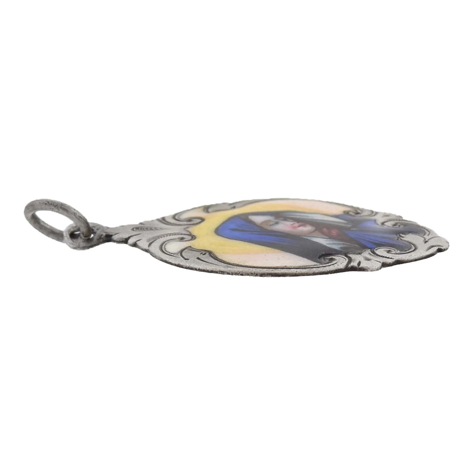 Victorian Sterling Hand Painted Enamel Virgin Mary Pendant - Image 3