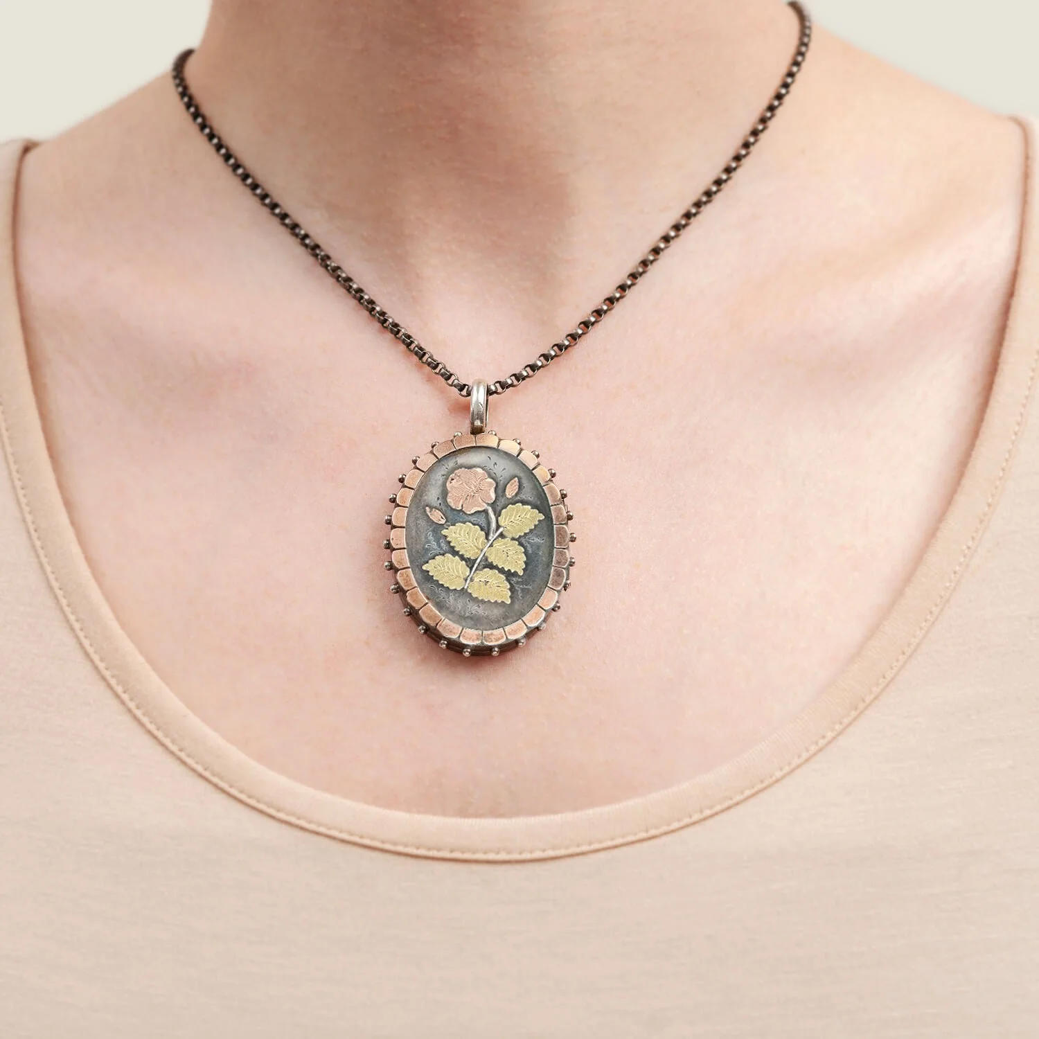 Victorian Sterling Mixed Metals Flower Locket - Image 5