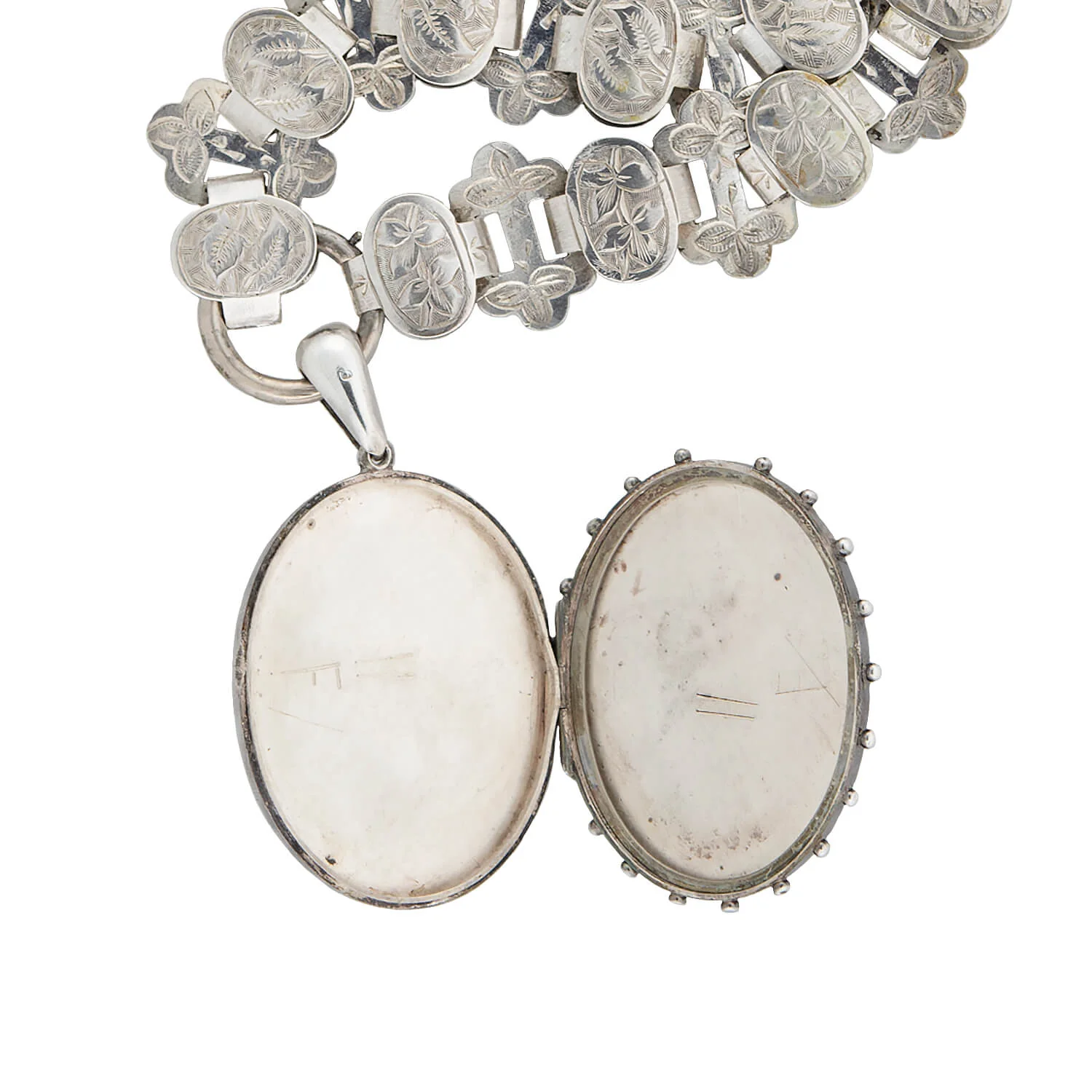 Victorian Sterling Mixed Metals Flower Locket + Book Chain Necklace - Image 4