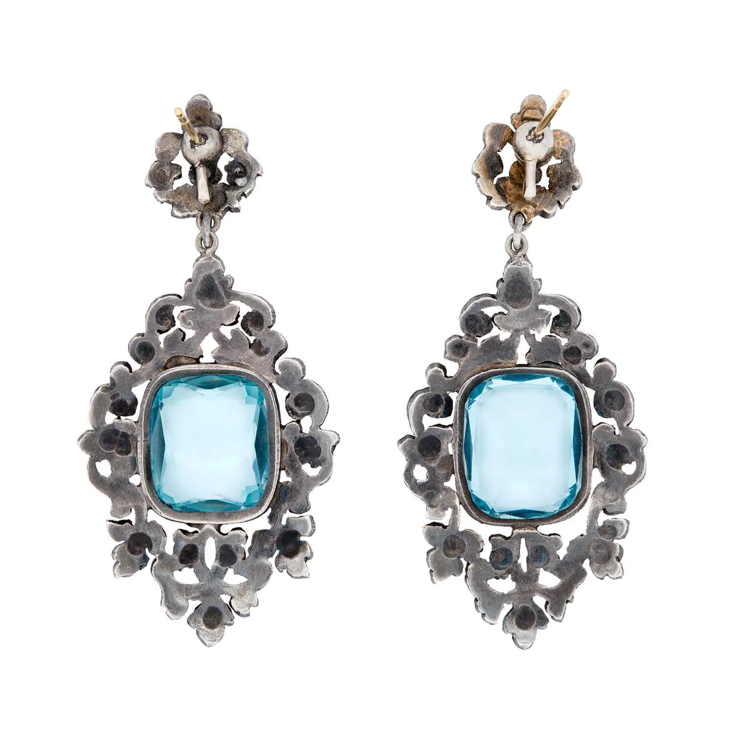 Victorian Sterling Silver/14k Diamond and Paste Dangle Earrings - Image 3