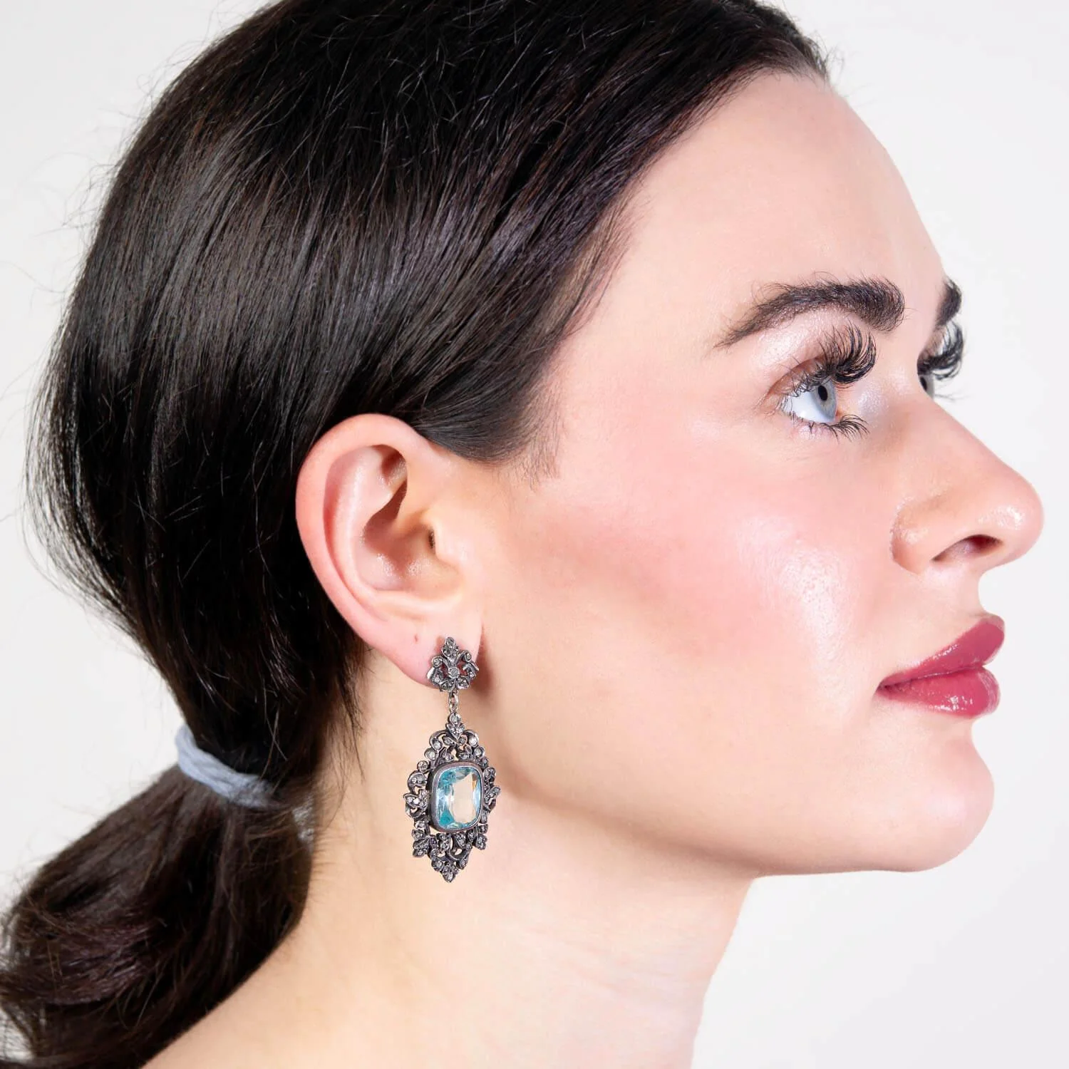 Victorian Sterling Silver/14k Diamond and Paste Dangle Earrings - Image 4