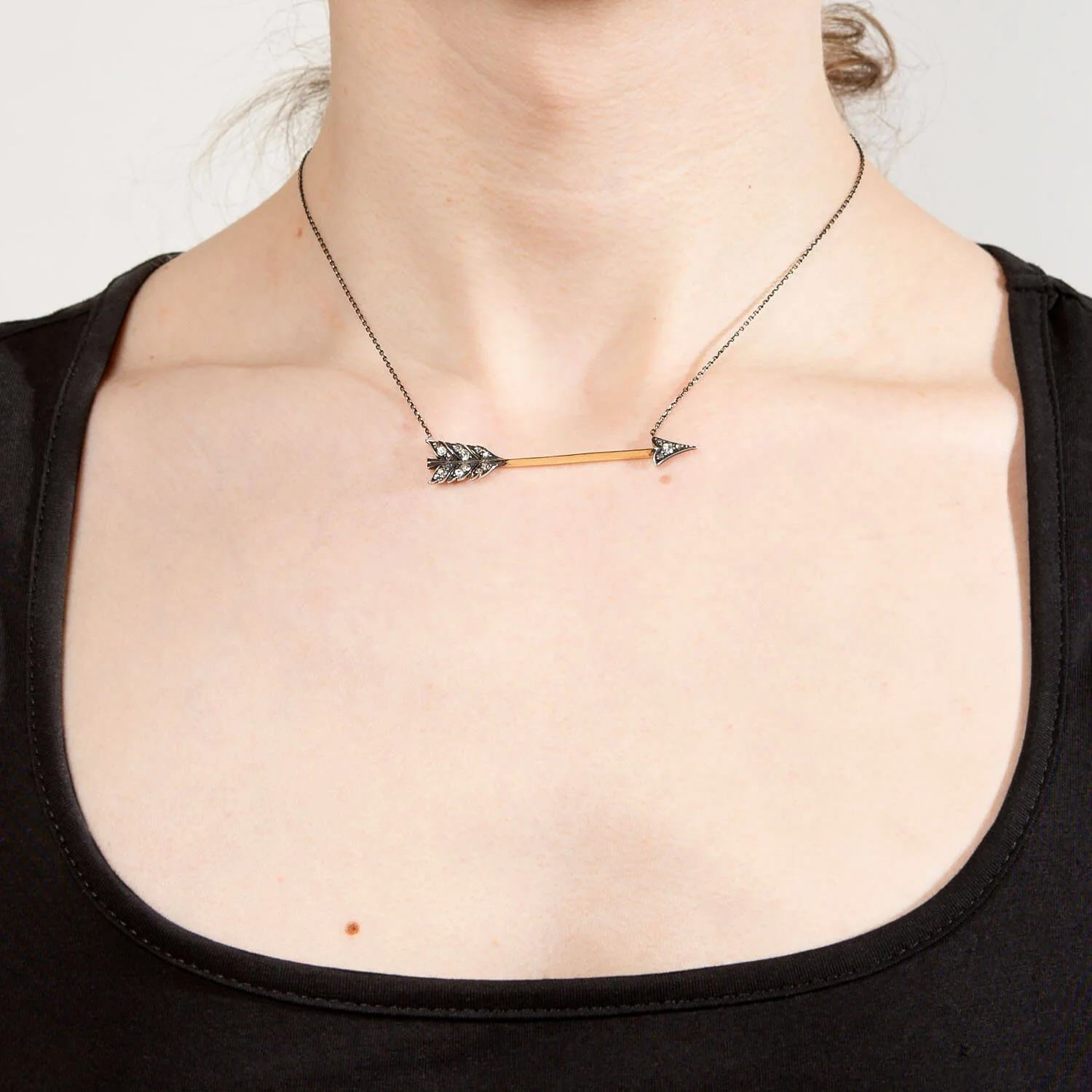 Victorian Sterling Silver/14k Diamond Arrow Necklace - Image 7