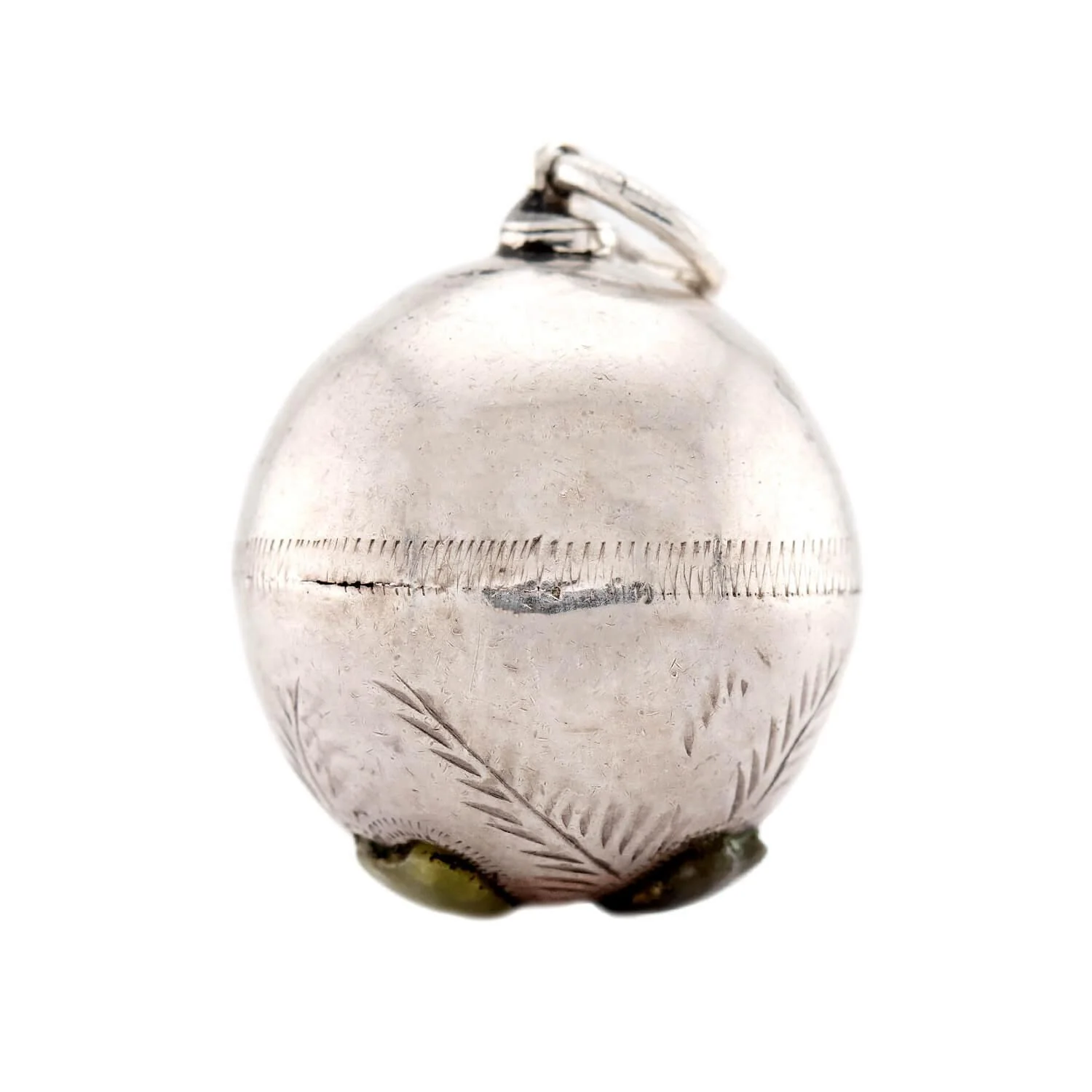 Victorian Sterling Silver Agate Clover-Motif Ball Pendant/Charm