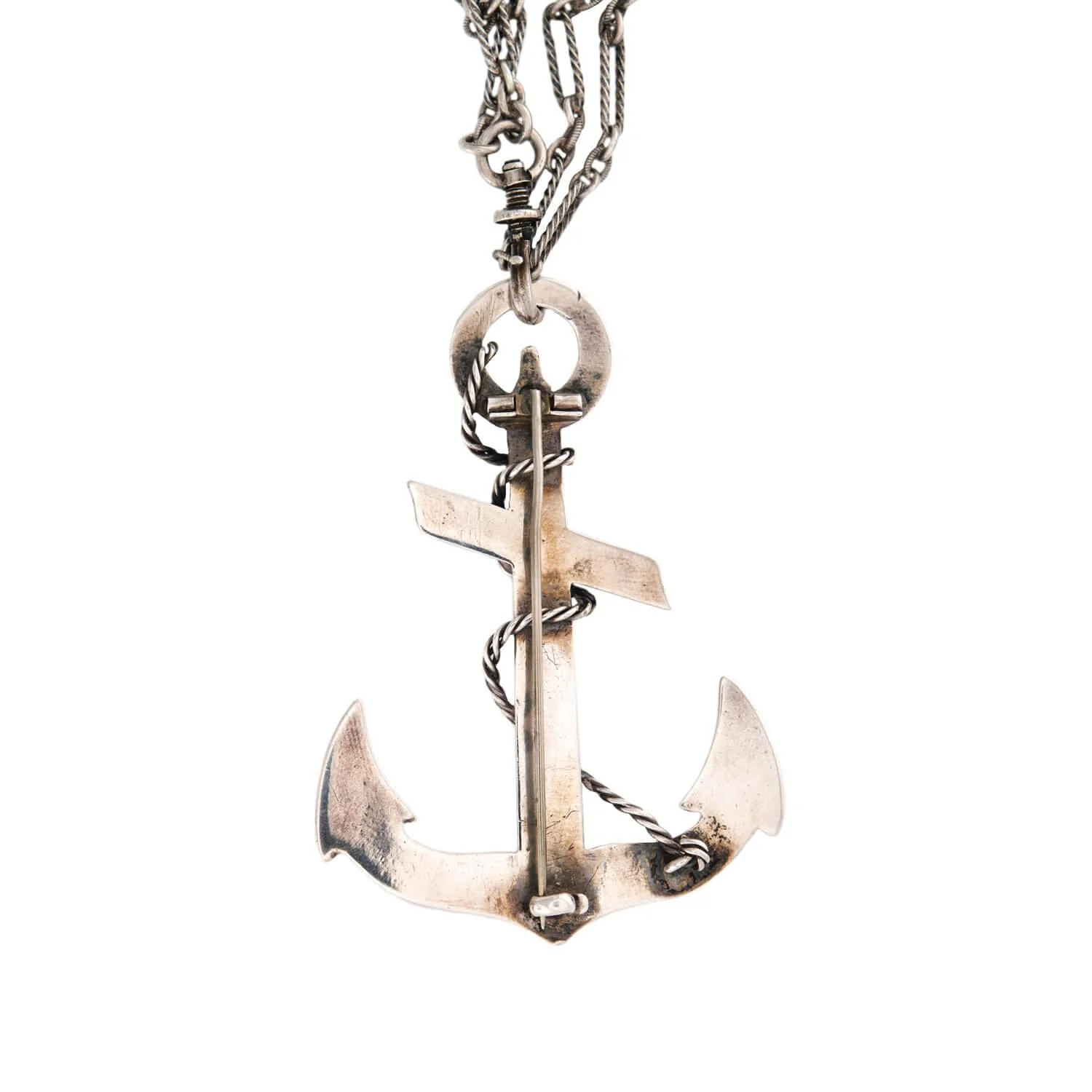 Victorian Sterling Silver Anchor Pendant Necklace 62" - Image 4