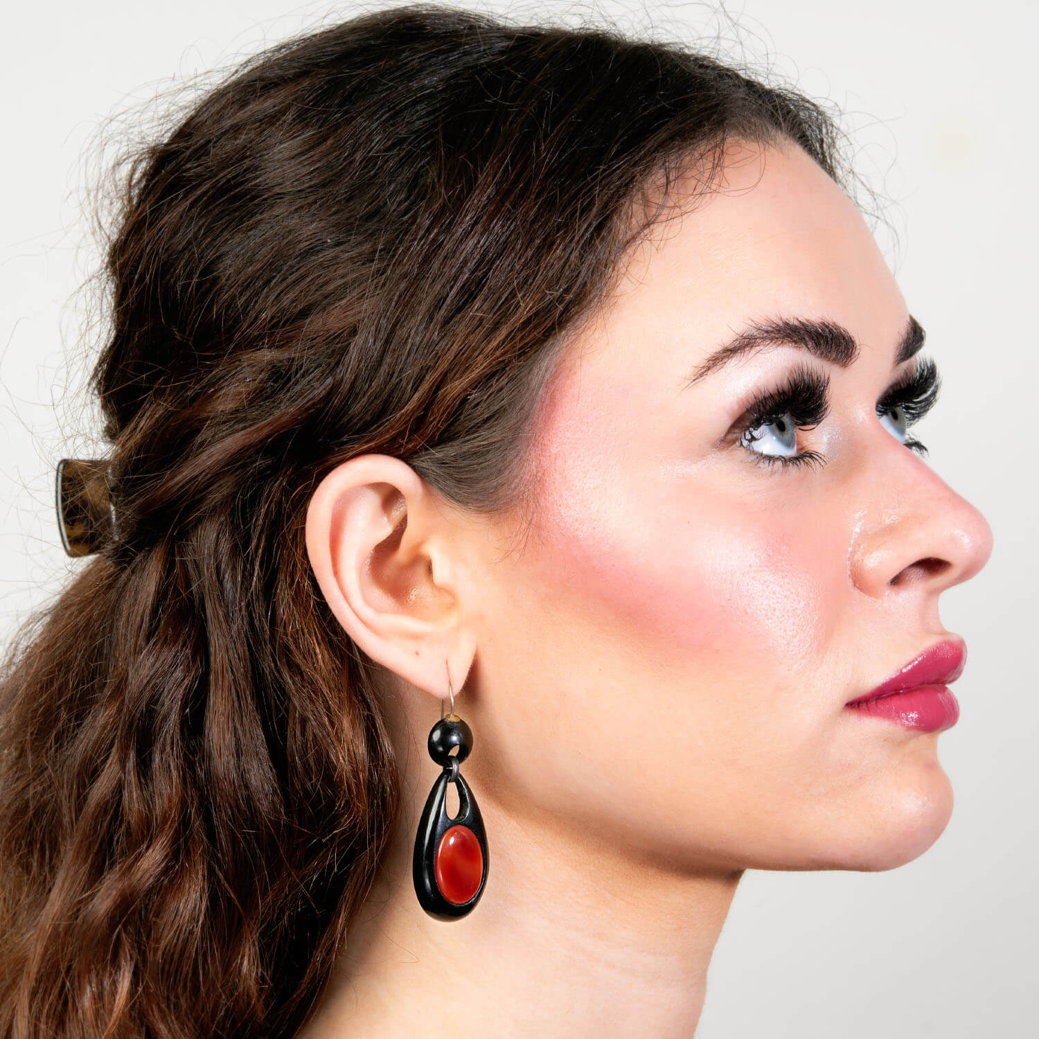 Victorian Sterling Silver and Jet Carnelian Earrings - Image 4