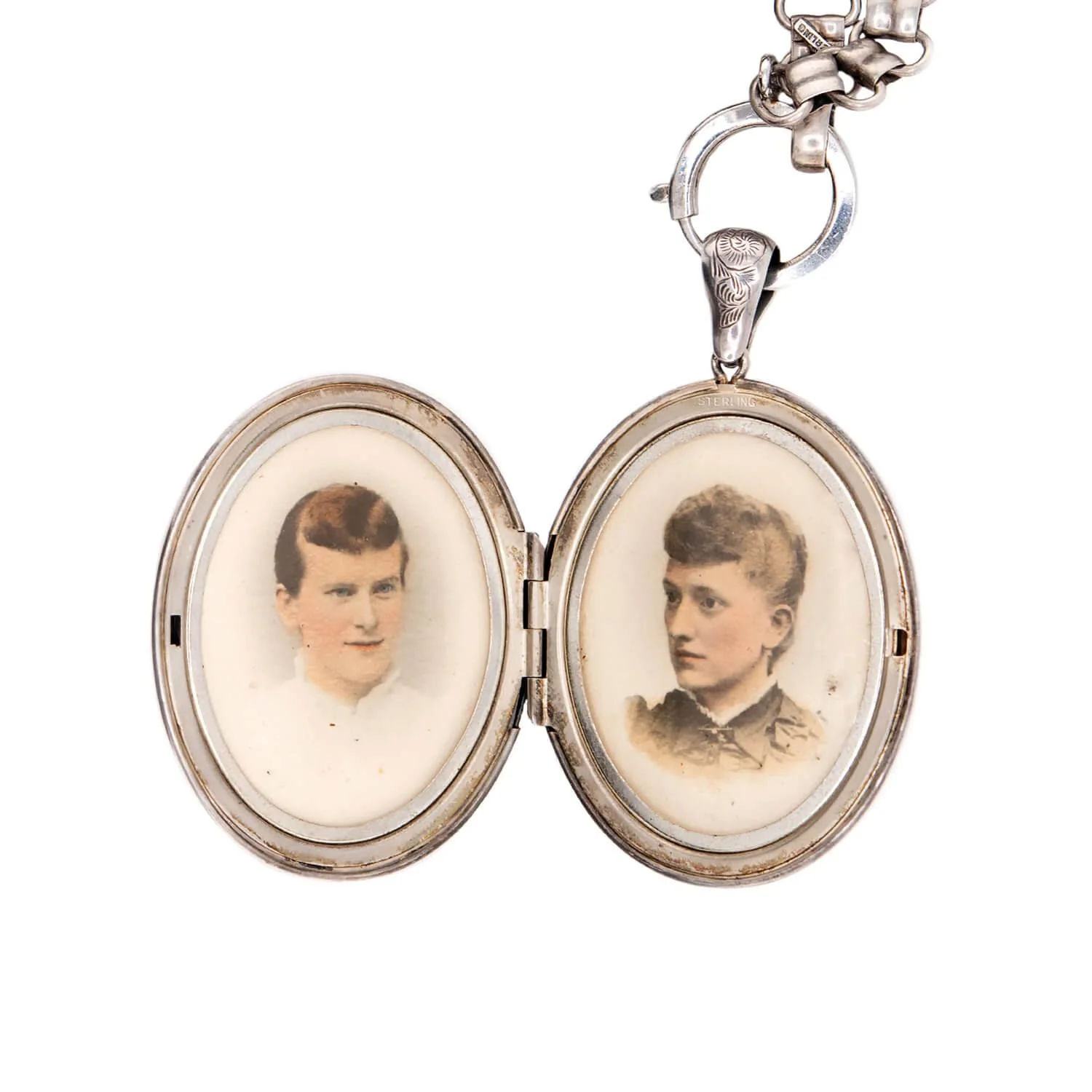 Victorian Sterling Silver Book Chain & Repoussé Locket Pendant Necklace - Image 3