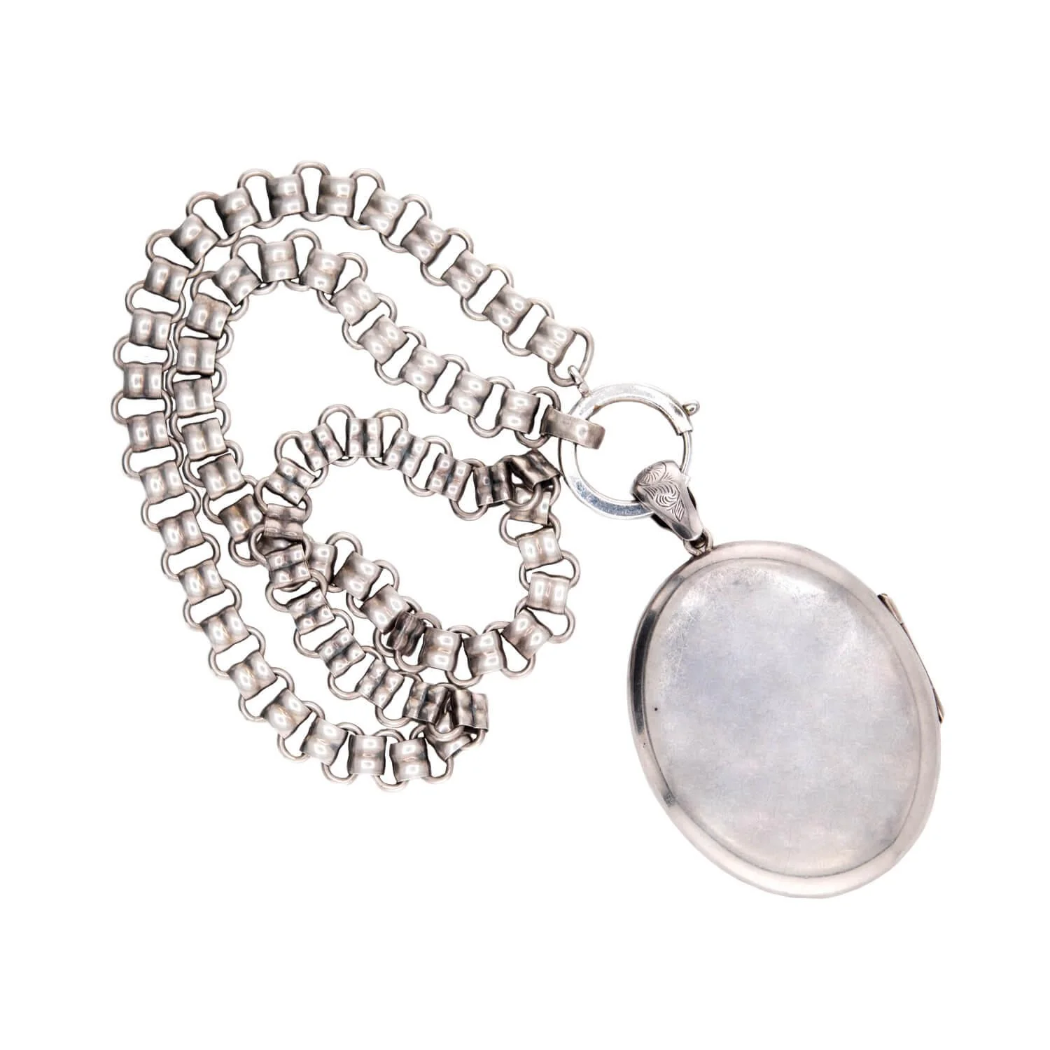 Victorian Sterling Silver Book Chain & Repoussé Locket Pendant Necklace - Image 5