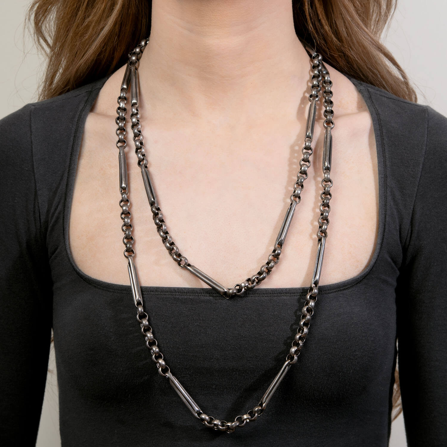 Victorian Sterling Silver Chain 56" - Image 5