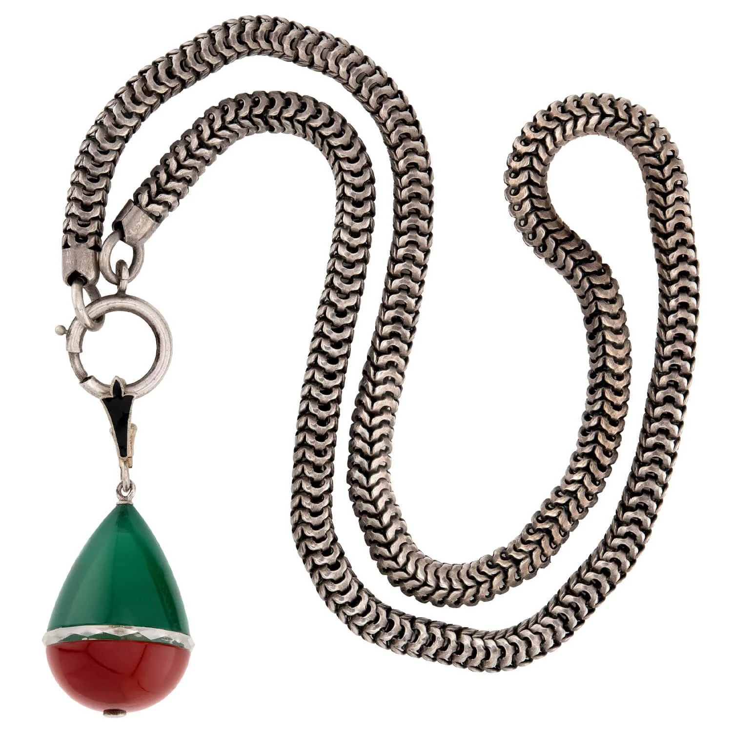 Victorian Sterling Silver Chrysoprase, Crystal, and Carnelian Pendant Necklace - Image 2