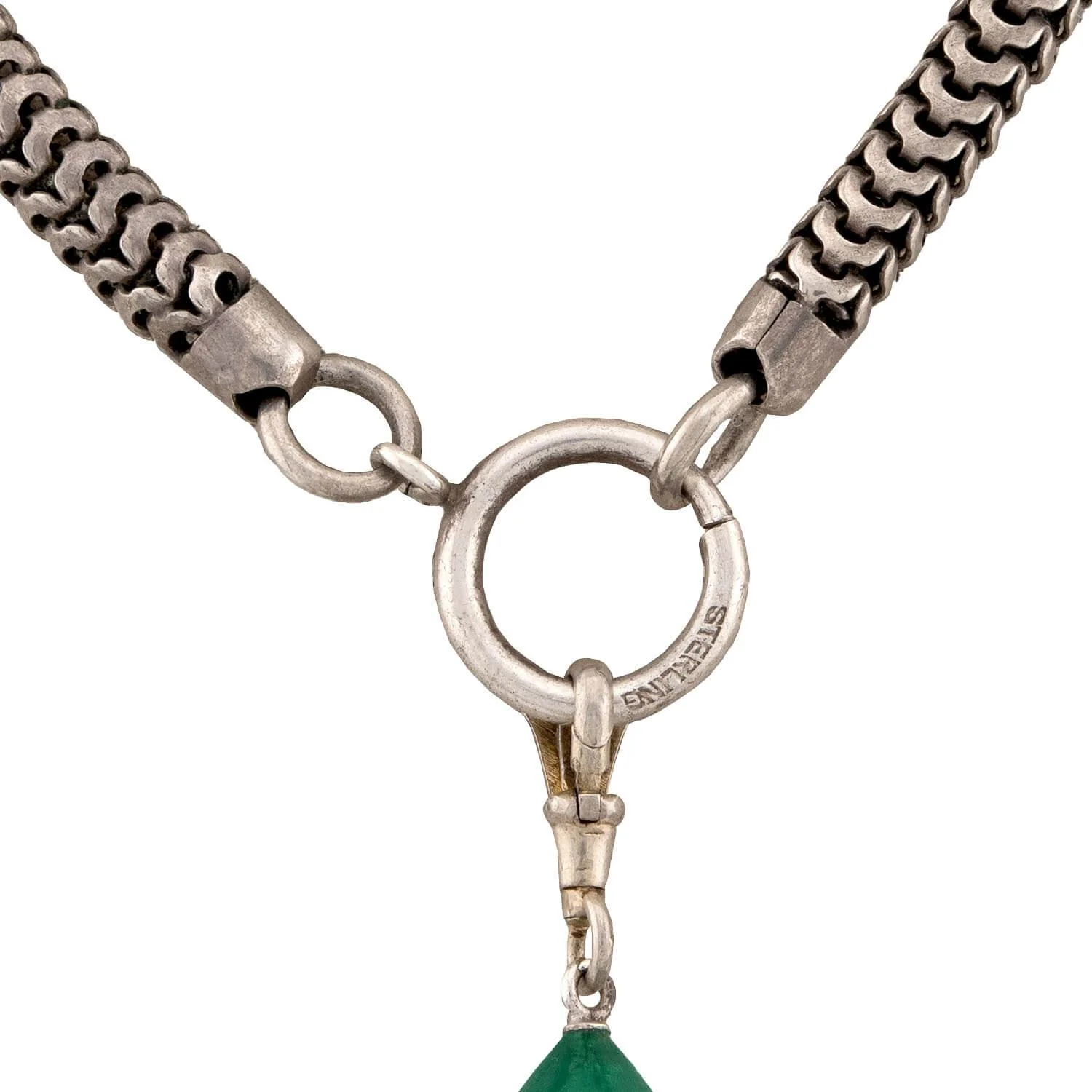Victorian Sterling Silver Chrysoprase, Crystal, and Carnelian Pendant Necklace - Image 5