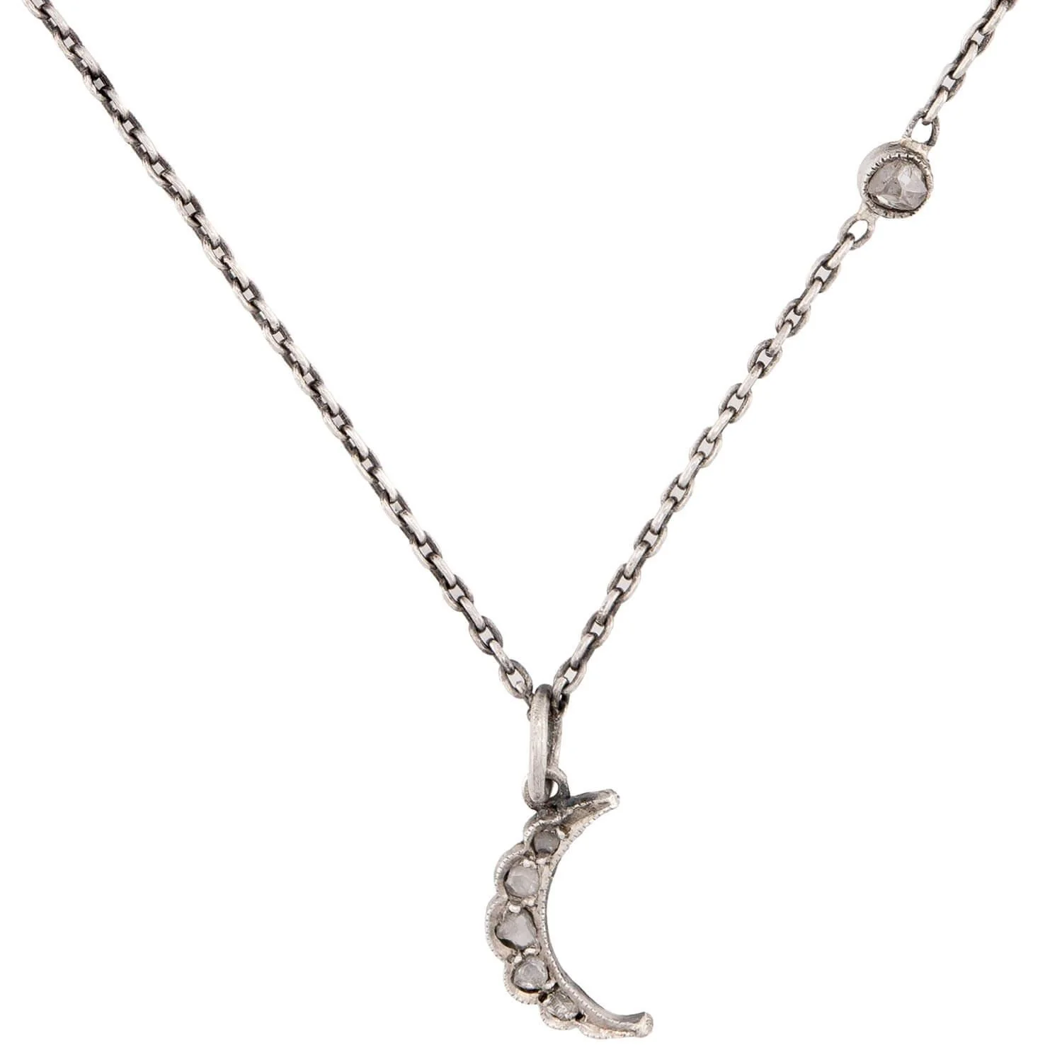 Victorian Sterling Silver Diamond Pendant Necklace
