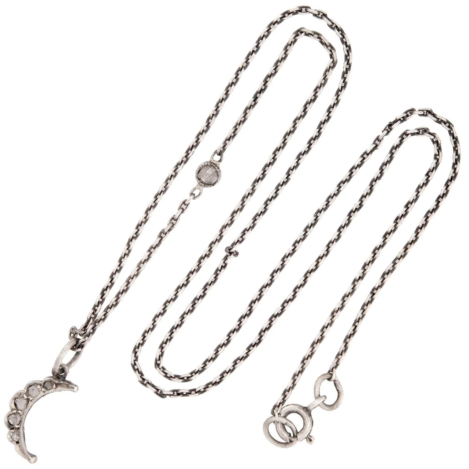 Victorian Sterling Silver Diamond Pendant Necklace - Image 2