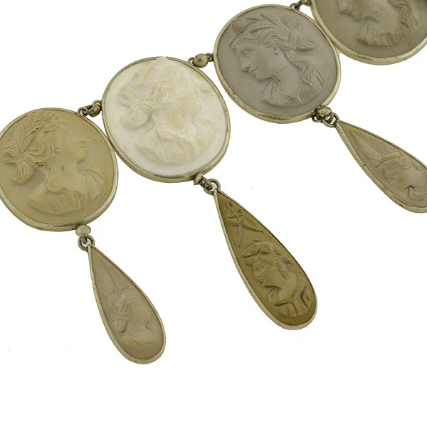 Victorian Sterling Silver & Lava Cameo Necklace - Image 3