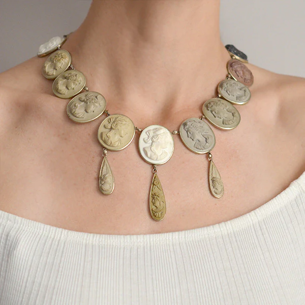 Victorian Sterling Silver & Lava Cameo Necklace - Image 8