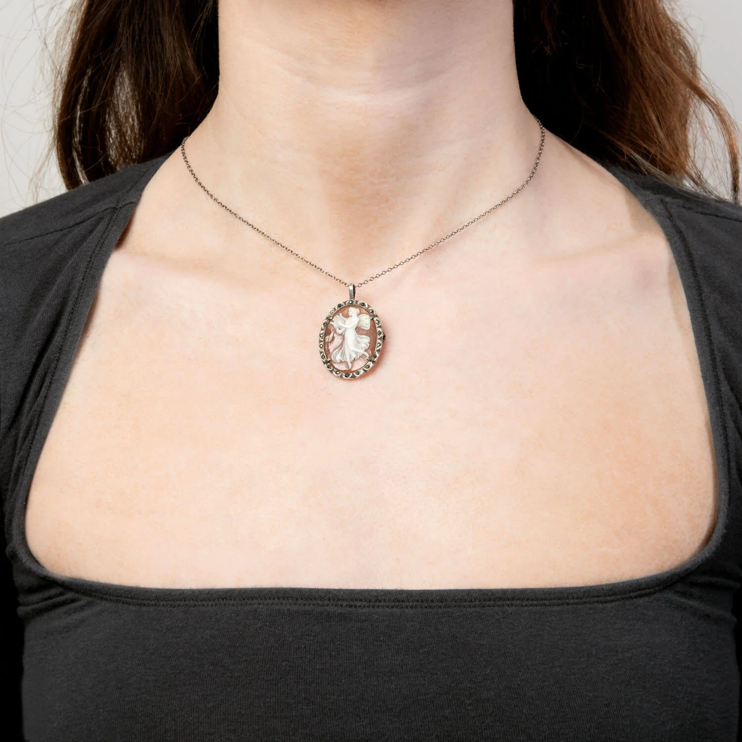 Victorian Sterling Silver Marcasite Cameo Pin/Pendant - Image 4