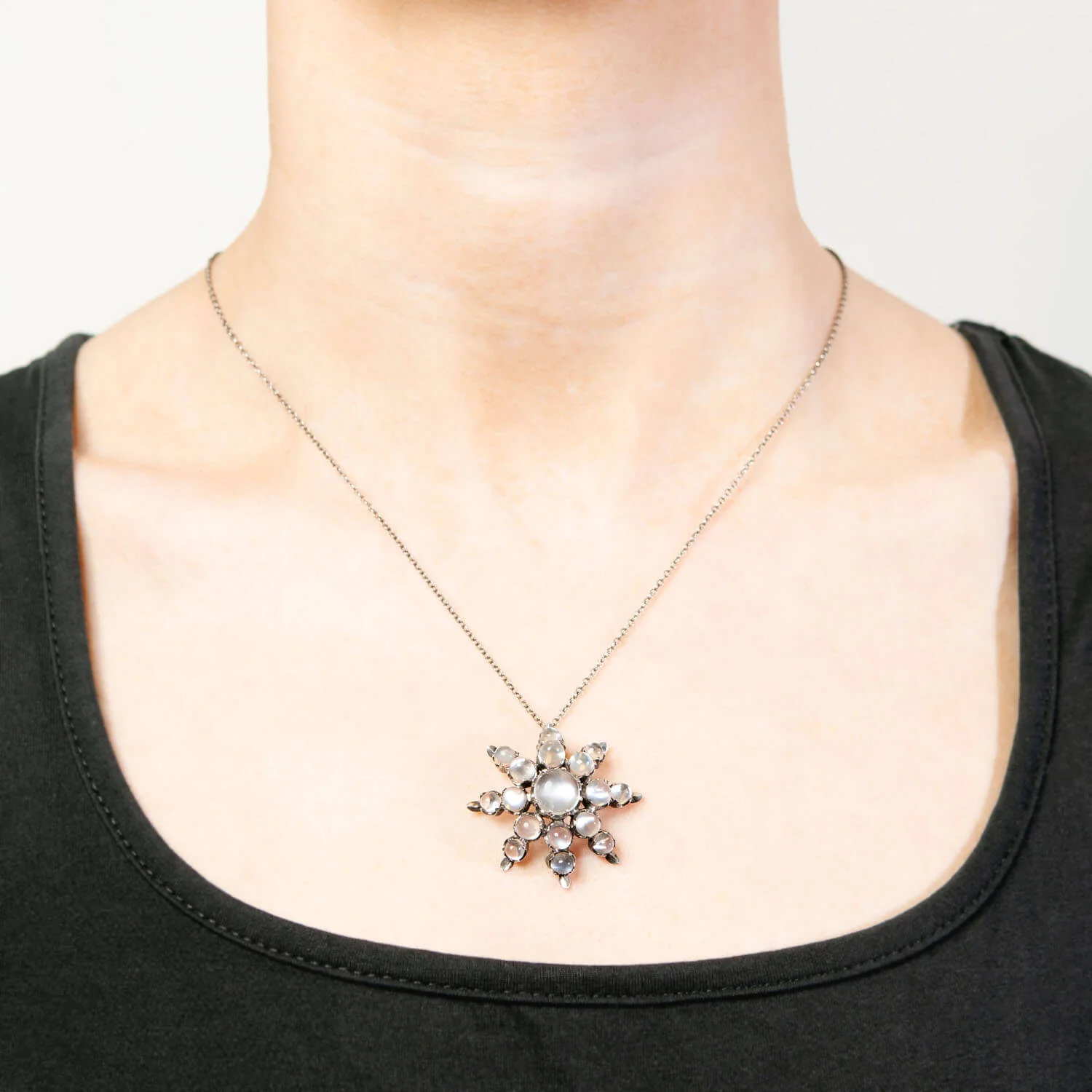Victorian Sterling Silver Moonstone Starburst Pendant - Image 4