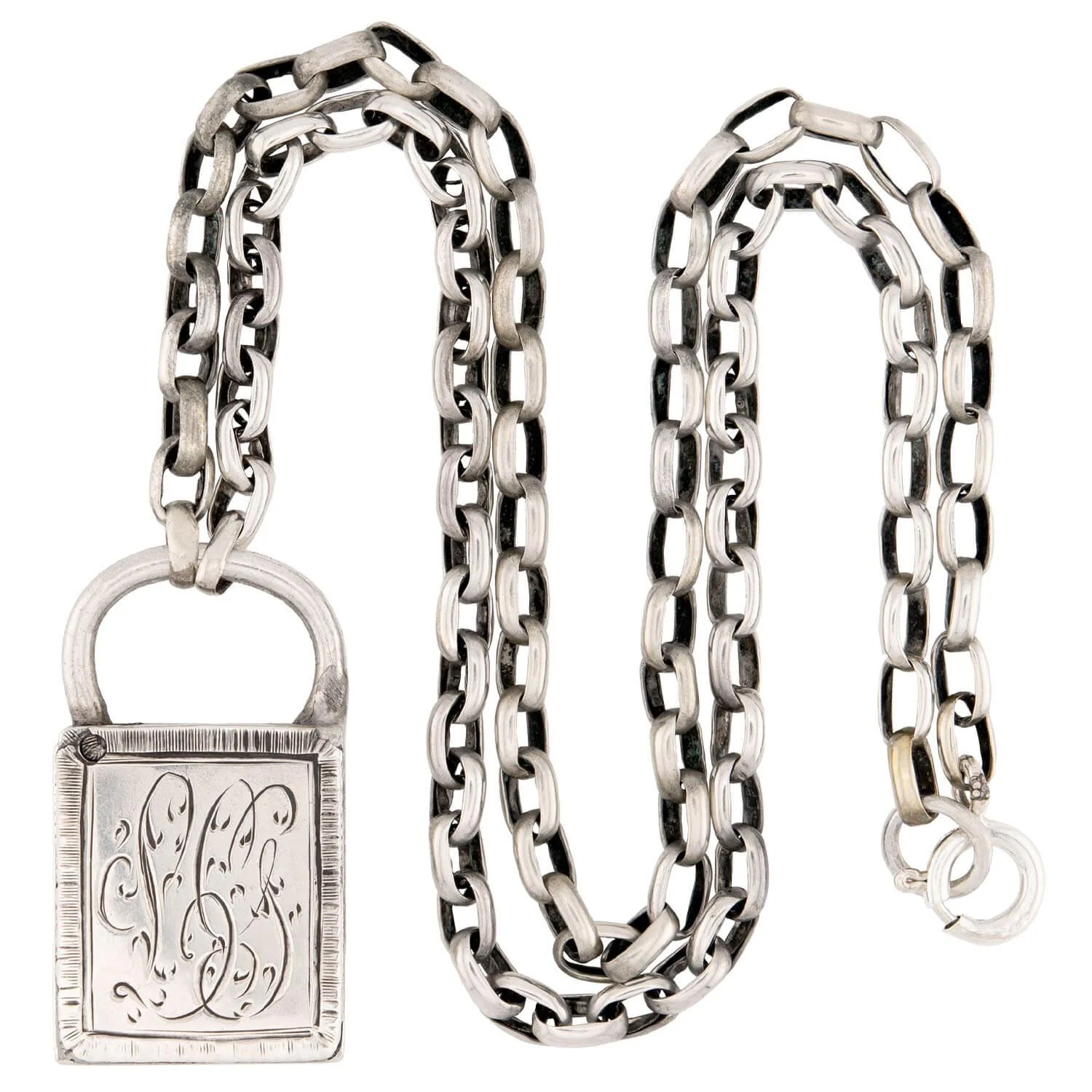 Victorian Sterling Silver Padlock Pendant Necklace - Image 2