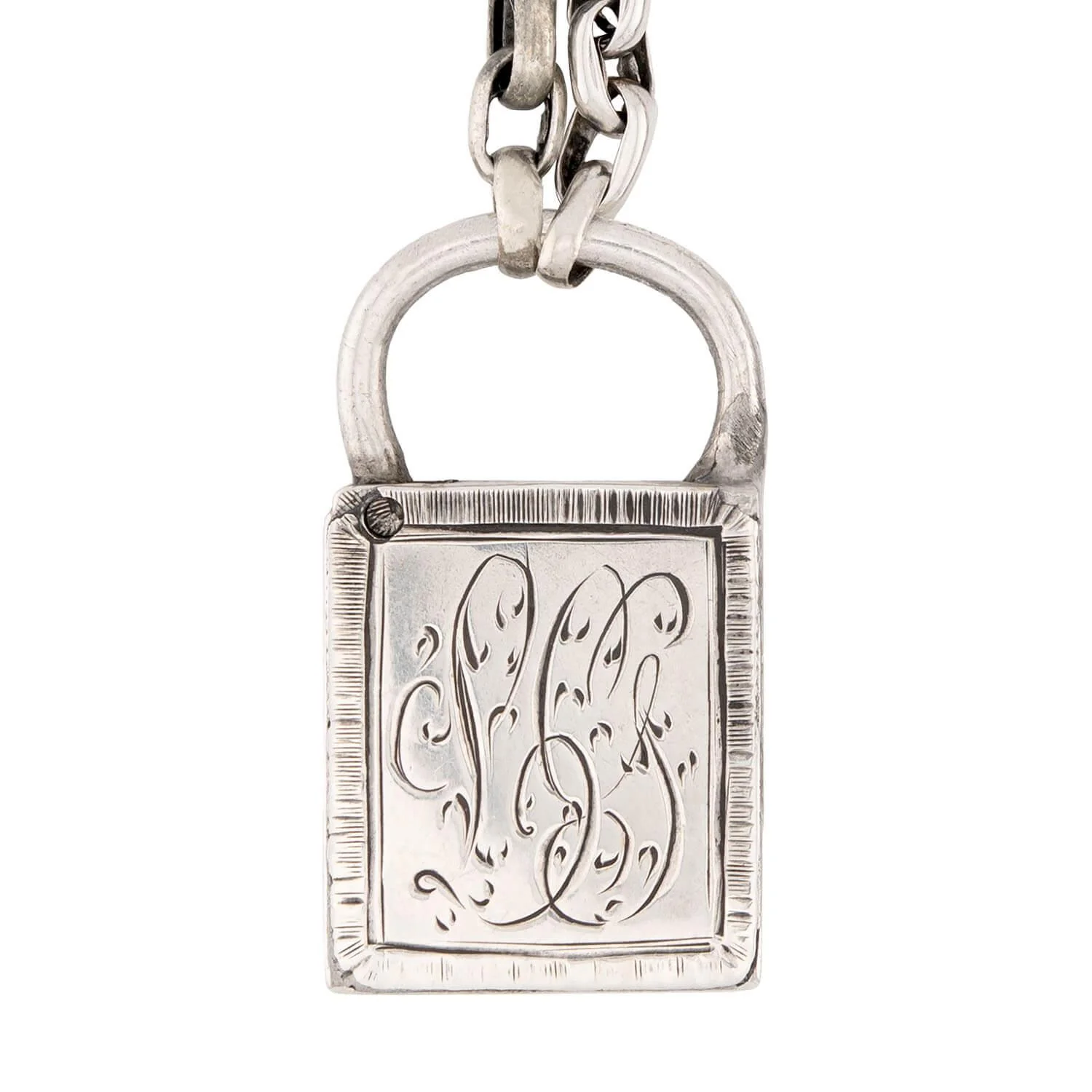 Victorian Sterling Silver Padlock Pendant Necklace - Image 4