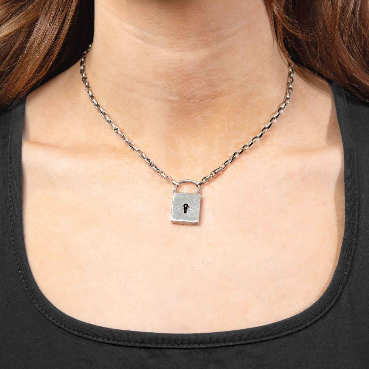 Victorian Sterling Silver Padlock Pendant Necklace - Image 8