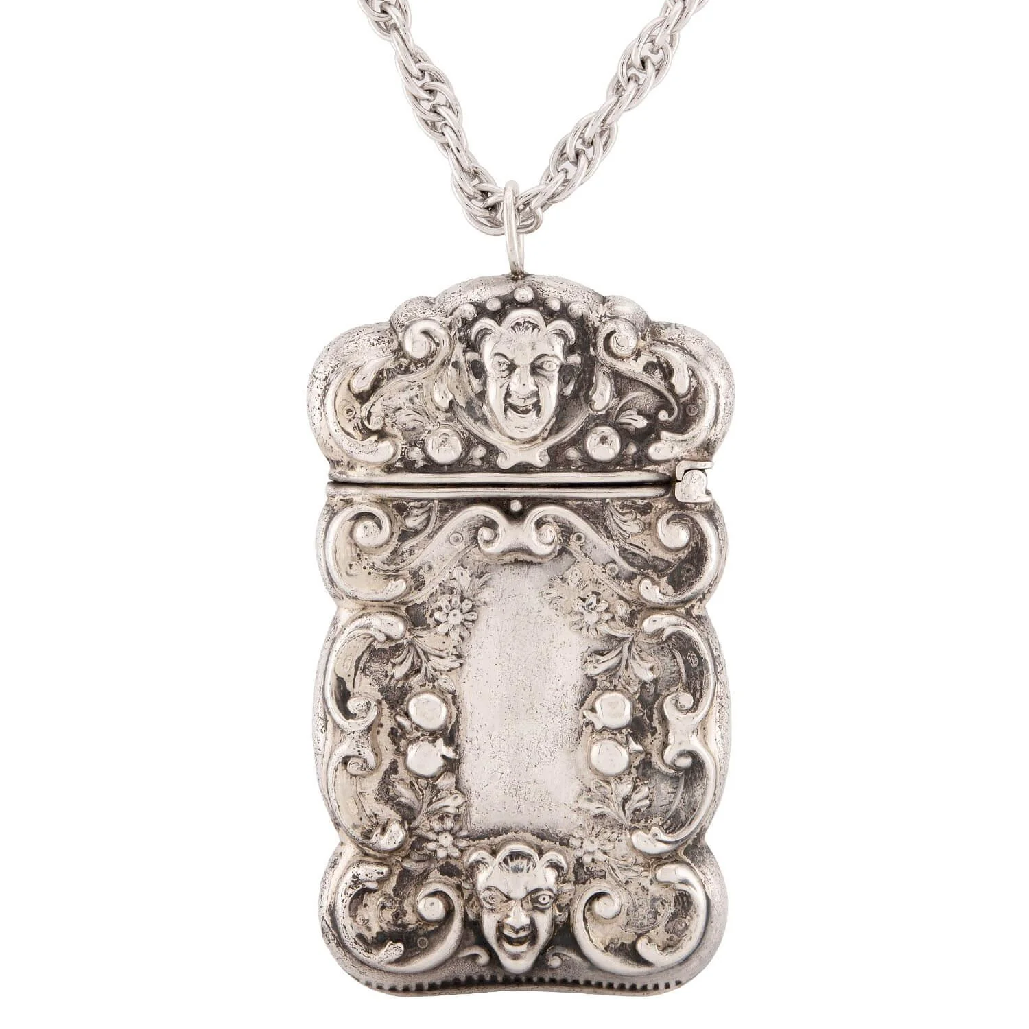 Victorian Sterling Devil Repoussé Match Safe Necklace - Image 4