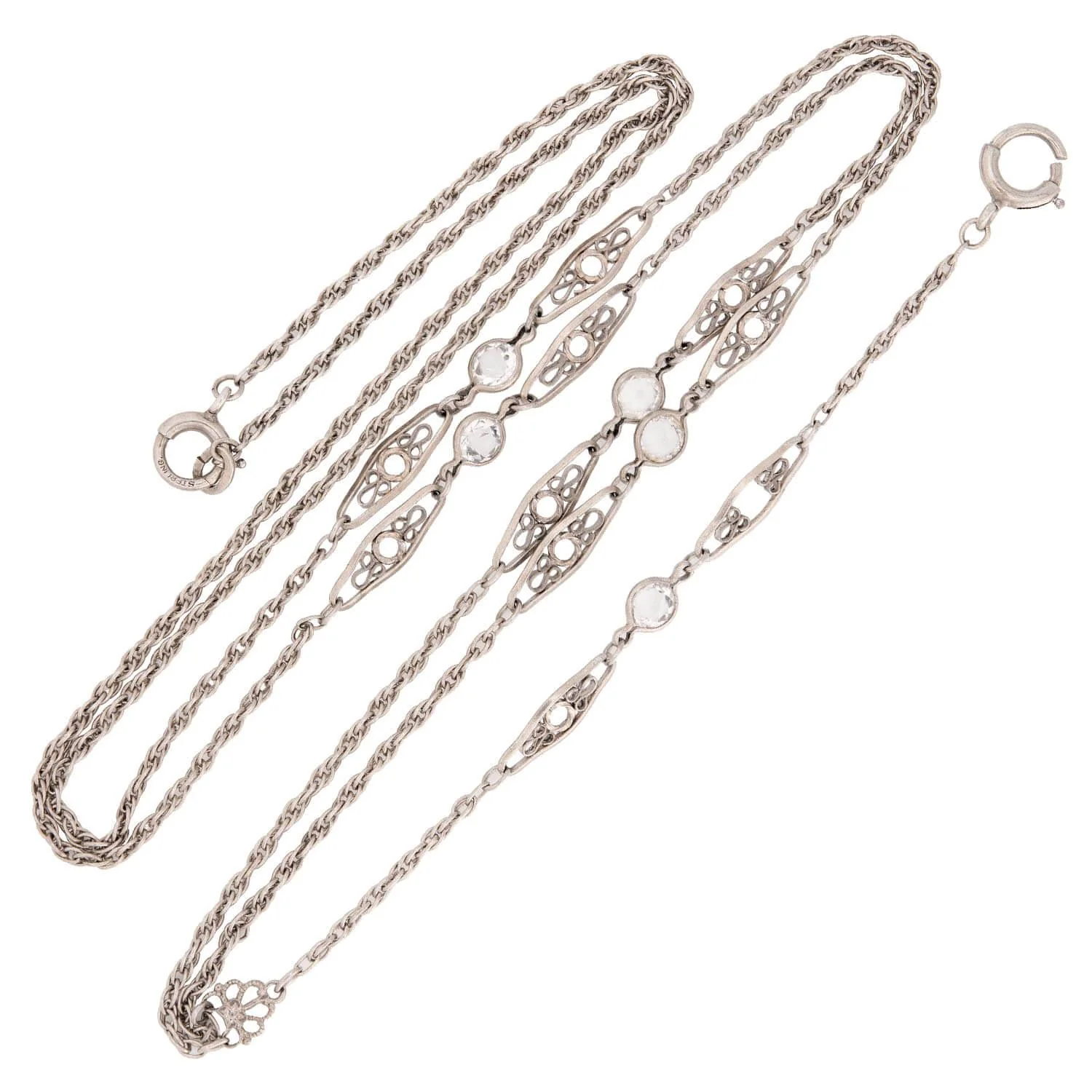 Victorian Sterling Silver Rock Quartz Crystal Lorgnette Chain - Image 2