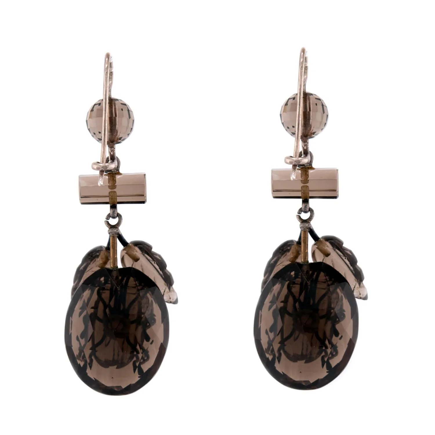 Victorian Sterling Silver Smoky Topaz Beetle-Motif Earrings - Image 3